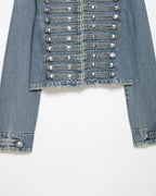 2026 New Women Denim 2 Piece Set Streetwear Button Decorated Stand Collar Cropped Jacket + Low Waist Shorts Y2K Outfi