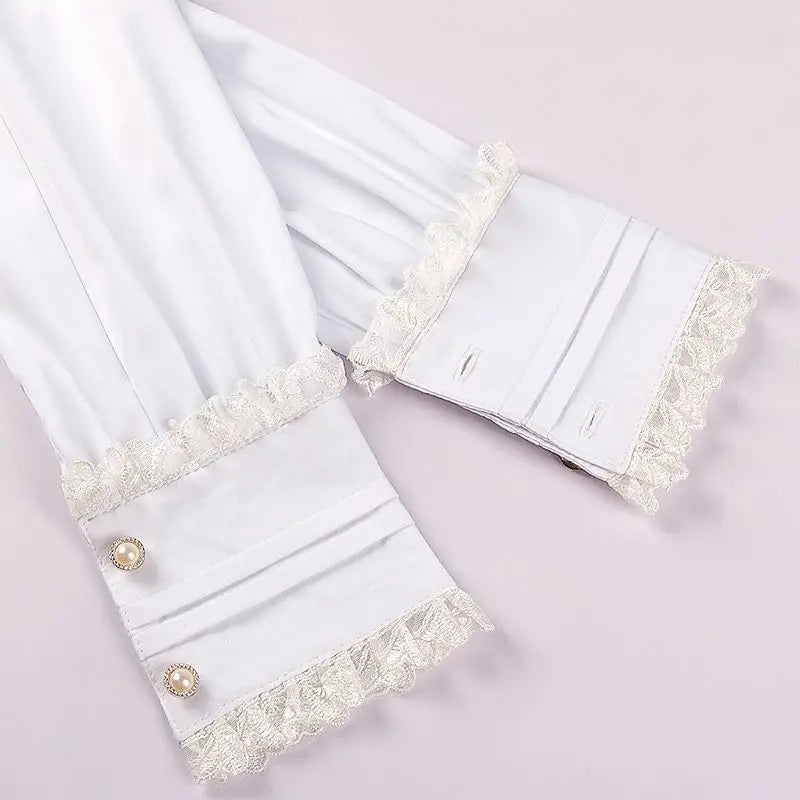 Women's Vintage Ruffle Collar Shirt 2026 Spring New Arrival High Neck Lace Trim Button Down Shirt Elegant Gothic Blouse Tops
