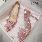 Newest Silver High Heels Wedding Women Shoes Diamond Pumps Crystal Shoes Rhinestone Pointed Toe Glitter Party