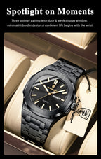 POEDAGAR Top Trendy Men's Watches Waterproof Luminous Date Week Luxury Men Watch Stainless Steel Quartz Business Man Clock Reloj