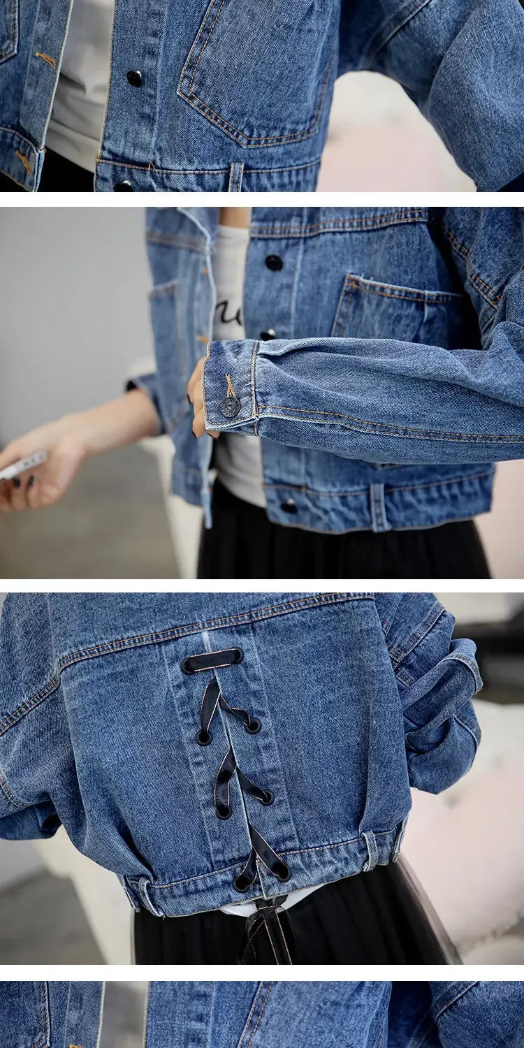 Spring Autumn Denim Jacket for Women Crop Plain Small Short Y2k Clothes Chic and Elegant Cowboy Coat Woman in Promotion New