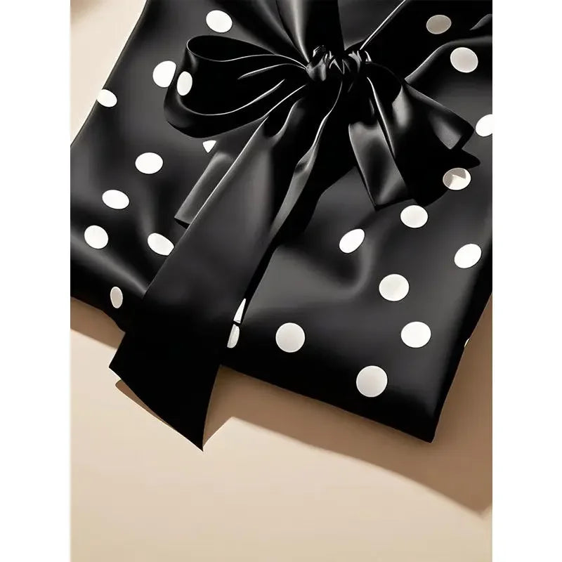 Elegant High Quality Satin Polka Dot Print Shirt Women Office Lady Business Casual Chic Blouse Lace-up Bow Long Sleeve Loose Top