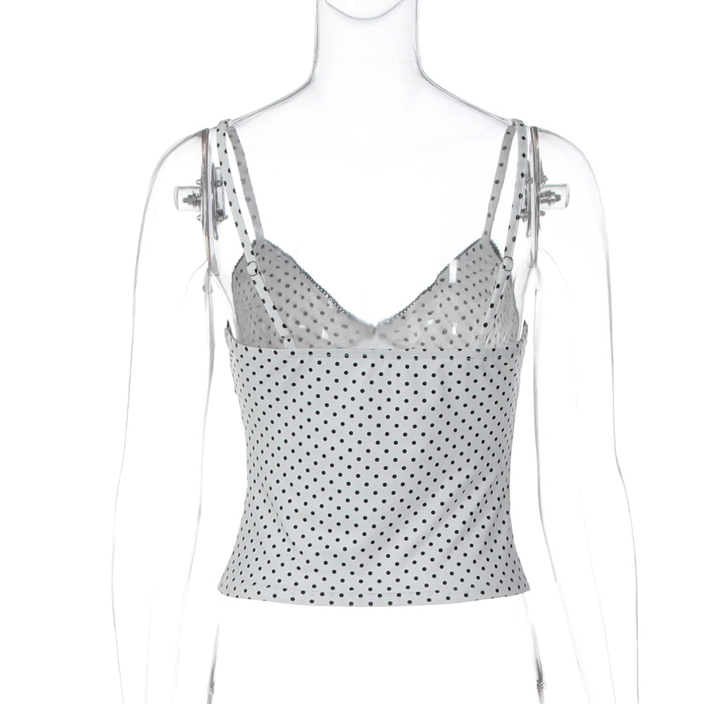 Dulzura Summer Latest Fashion Backless Slim Ruffles Polka Dot Camisole Women'S Sexy Elegant Y2K Clothes Party Club Street Outfit