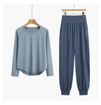 DRUR 2pcs Yoga Set Women Sports Pants Sets 2 Piece Sportswear Outfit Female Long Sleeve Fitness Top High Waist Sweatpants Suits