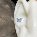 1PCS Delicate Blue Pink Zircon Butterfly 316L Stainless Steel Ear bone nail Y2K Hottie Cute Earring for Women Cochlea Accessorie