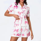Y2k Pink Bow Silk Pajama Sets for Women