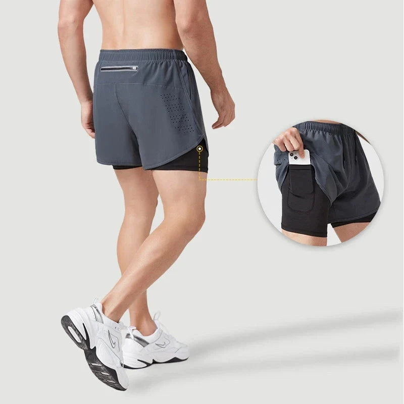 Men Quick Dry Double Layer Fitness Running Shorts
