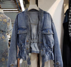 Denim Jacket for Women Plain Cinched Waist Slim Woman Jean Coat Blue Outerwear Spring Autumn 2025 Fashion Low Price Y2k Clothes