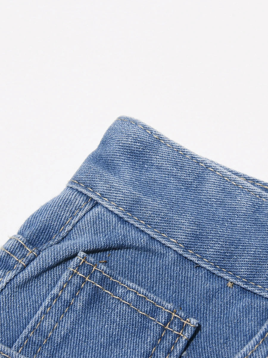 VGH Solid Slimming Hollow Out Temperament Denim Pants For Women High Waist Spliced Button Temperament Trousers Female Fashion