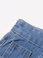 VGH Solid Slimming Hollow Out Temperament Denim Pants For Women High Waist Spliced Button Temperament Trousers Female Fashion