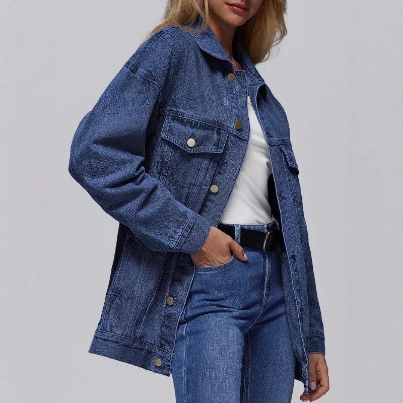 Women's Denim Jacket Denim Long Sleeve Oversized Button Jacket Fashion Jacket Autumn