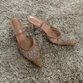 New Summer Women's Sandals Rhinestone Bright Mesh High Heels Footwear Elegant Slingback Pointed Slip on Party Lady Pumps Shoes