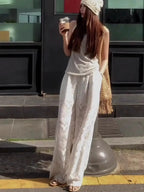 Hollow Lace White Casual Wide Leg 2025 Loose New Lazy Style Design Straight Trousers