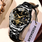POEDAGAR Top High Quality Man Wristwatch Stainless Steel Chronograph Business Men Watch Waterproof Luminous Quartz Men's Watches