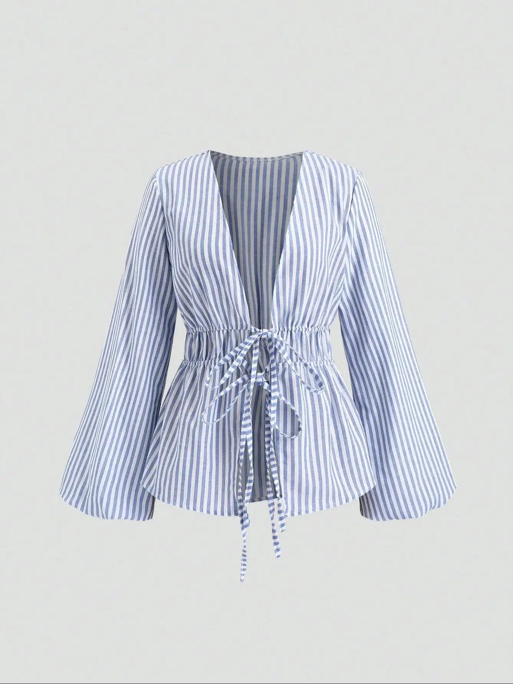 Striped Tie Bow Puff Sleeve Shirt