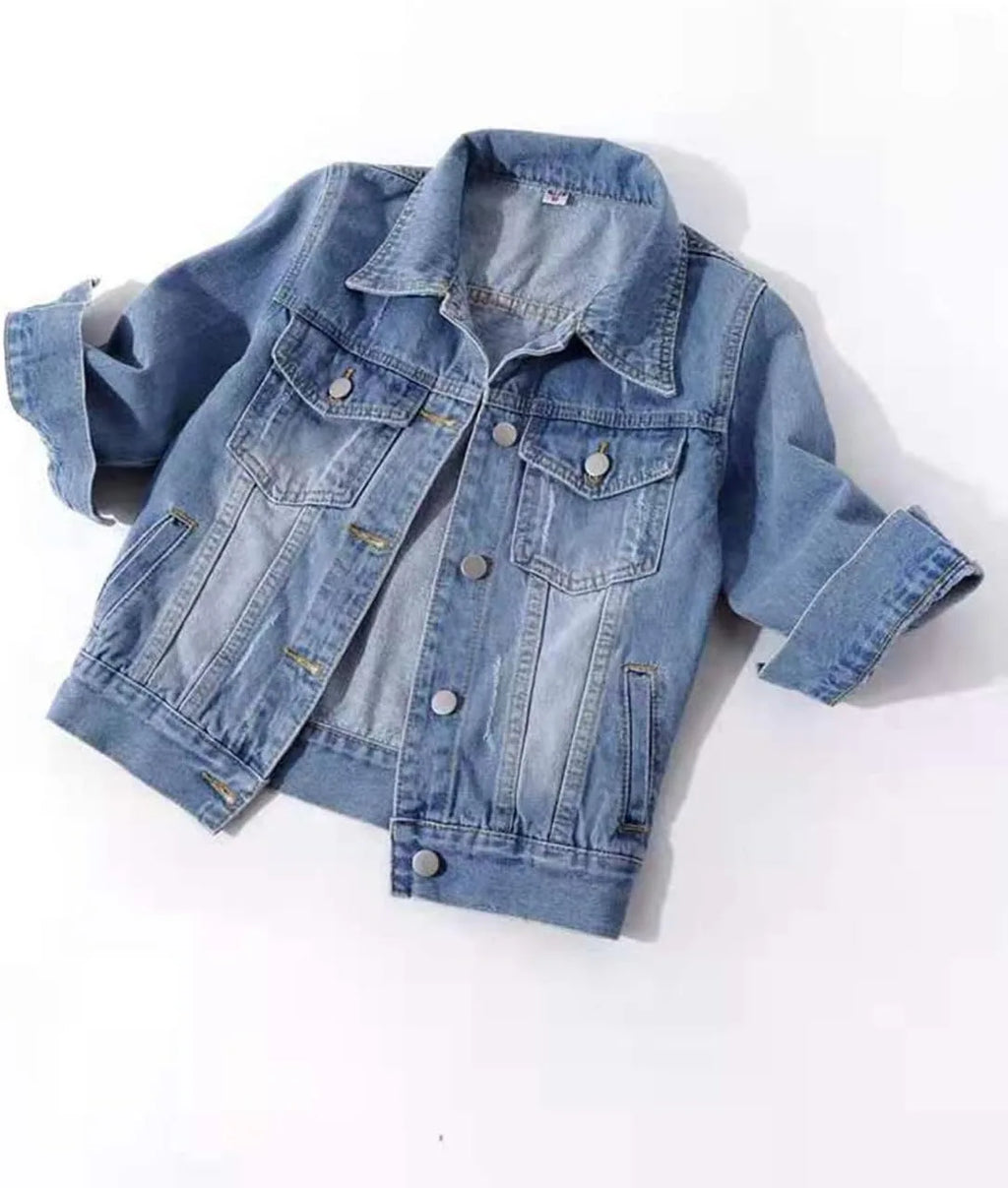Womens Jean Jacket Cropped Denim Jackets Purple Yellow White Blue Stretchy 3/4 Puff Sleeve Distressed Shacket With Pockets