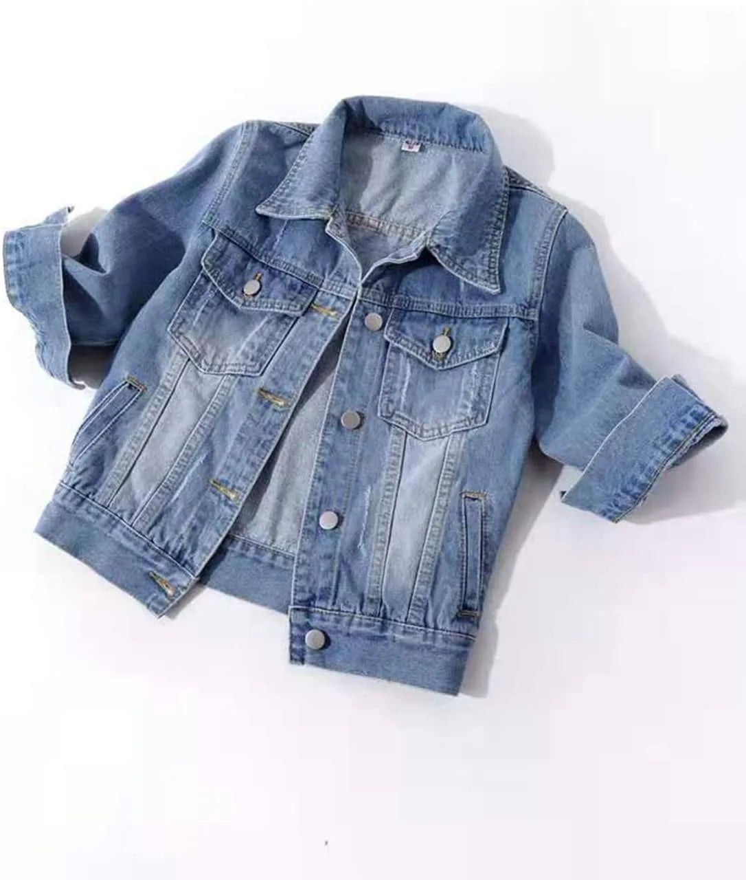 Womens Jean Jacket Cropped Denim Jackets Purple Yellow White Blue Stretchy 3/4 Puff Sleeve Distressed Shacket With Pockets