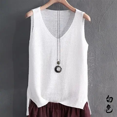 40-100Kg Women Clothing Casual Loose Oversized Solid Sweater Vest Summer Knit Ice Silk T-shirt Chic Sleeveless All-match Tops