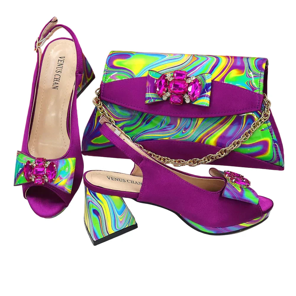Ladies Shoes and Bag Decorated with Rhinestone