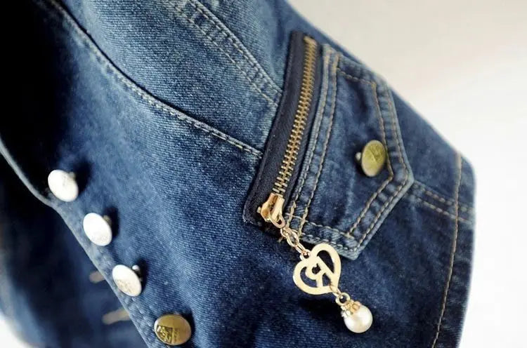 Women Lapel Denim Vest Sleeveless Cropped Jean Waistcoat Jacket with Zipper Pockets