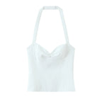 2026 Women New Fashion Suit Sexy Sleeveless Backless Polka Dot Halter Slim Short Top+Side Zipper Casual Short Skirts