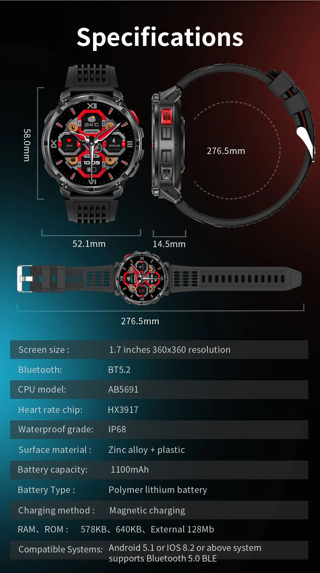 2026 New T-Rex3 Ultra 1100mAh Super Capacity Battery Adult Men Smart Watch 1.7" Large Screen Call 5ATM Waterproof Sports Watches