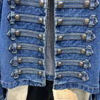 Denim Coat Women Jacket Streetwear Distressed Button Stand Collar Washed Patchwork Female Vintage Autumn Casual Outerwear