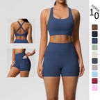2PCS Sportswear With Pocketed Yoga Set Gym Clothes Yoga Suits For Women Tracksuits Sports Shorts Crossover Bra Gym Leggings
