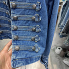 Denim Coat Women Jacket Streetwear Distressed Button Stand Collar Washed Patchwork Female Vintage Autumn Casual Outerwear