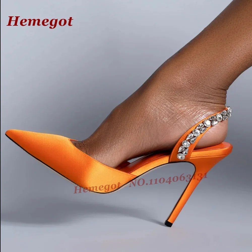 Leopard Crystals Slingback Pumps Pointy Toe Stiletto Rhinestones Women's Pumps 2025 New Summer Sexy High Heels Slip On Shoes