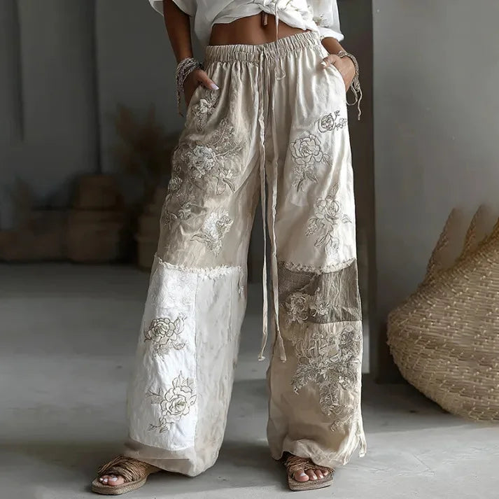 Cosplay Floral Printed Trousers Elegant Women Pants 3D Pattern Straight Leg Casual Party Long Pants