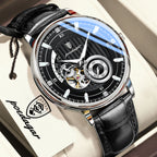 POEDAGAR Luxury Man Watch Stainless Steel Hollow Tourbillon Men Clock Luminous Mechanical Automatic Business Men's Watches Reloj