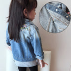 Girls' Denim Jacket with Embroidered,Flowers Fashion Kids Denim Jacket,Toddlers Transition Coat,Casual Children's Cowboy Outwear