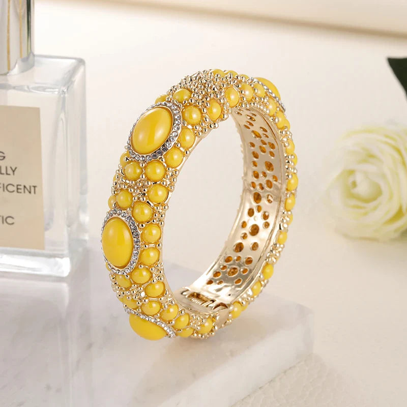 Gold Plated Rhinestone Resin Bangles
