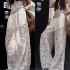 Hollow Lace White Casual Wide Leg 2025 Loose New Lazy Style Design Straight Trousers