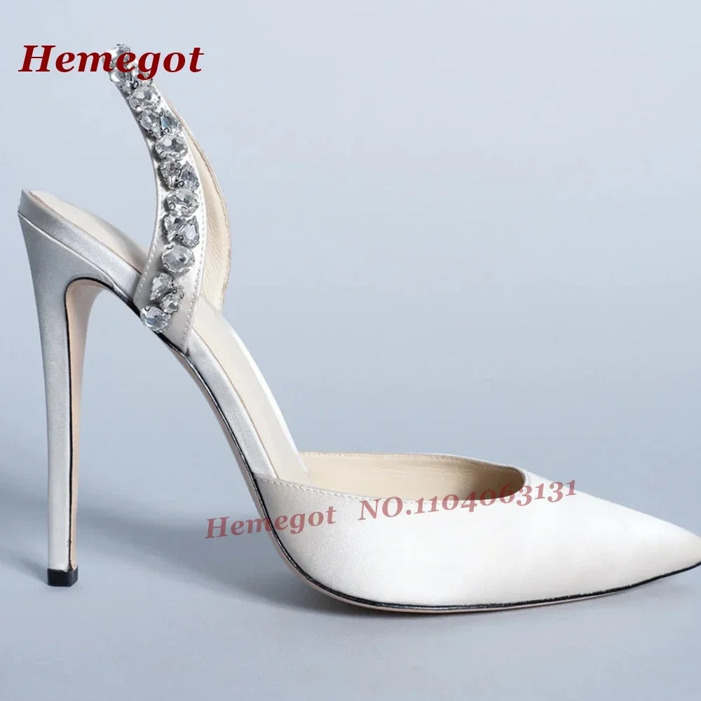 Leopard Crystals Slingback Pumps Pointy Toe Stiletto Rhinestones Women's Pumps 2025 New Summer Sexy High Heels Slip On Shoes