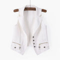 Women Lapel Denim Vest Sleeveless Cropped Jean Waistcoat Jacket with Zipper Pockets