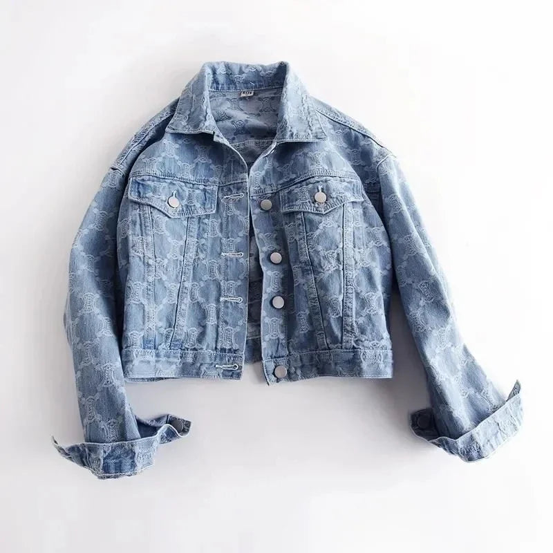 2026 Women's Denim Jacket New Embroidery Jacquard Ladies Outerwear Leisure Loose Korean Version Fashion Female Cowboy Coat