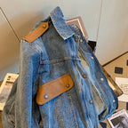 CJFHJE Blue Vintage Patchwork Denim Jacket Women Chicly Fashion Korean Loose Female Jackets Harajuku Zipper Casual Denim Coats