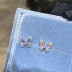 1PCS Delicate Blue Pink Zircon Butterfly 316L Stainless Steel Ear bone nail Y2K Hottie Cute Earring for Women Cochlea Accessorie