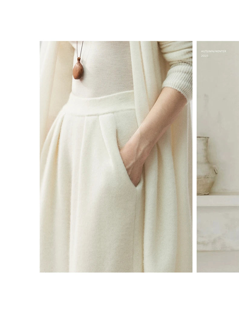 New Women's 100% Cashmere Knitted Thick Pants Autumn Winter Comfortable Skin Friendly Wide-leg Pants Solid Color Casual Clothing