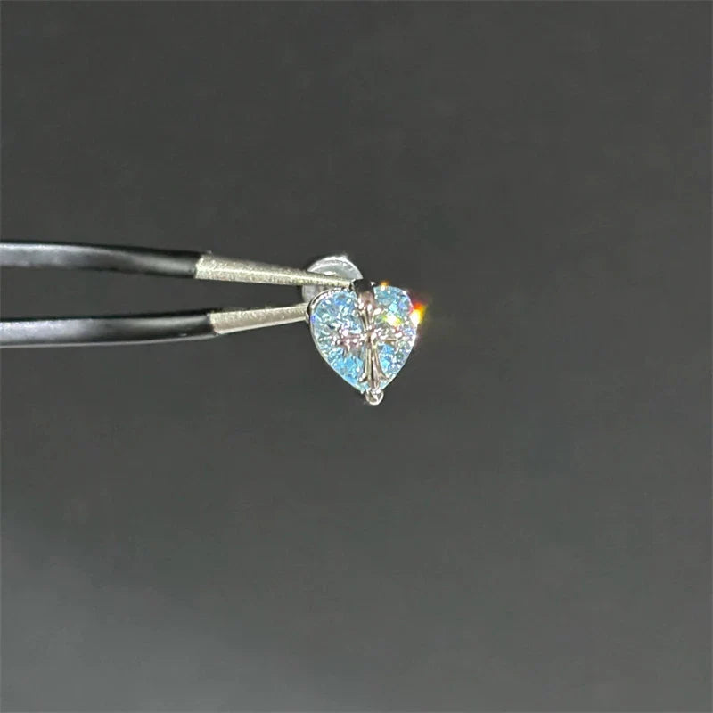 New Fashion Love Wings Cross Stainless Steel Ear Bone Nail Shiny Zircon Trendy Thread Earring for Women Body Piercing Accessorie