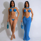 Flower pop three piece swimsuit