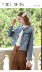 I BELIEVE YOU Short Denim Coat for Women 2024 Crew Neck Autumn New Casual Basic Straight Comfort Retro Female Jackets CWN245542A