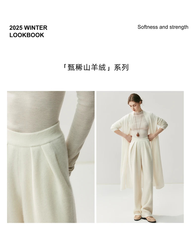 New Women's 100% Cashmere Knitted Thick Pants Autumn Winter Comfortable Skin Friendly Wide-leg Pants Solid Color Casual Clothing