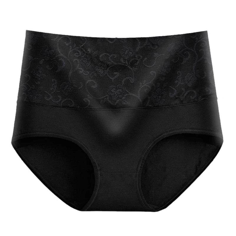Plus Size Women's Cotton Underwear High Waisted Tummy Control Panties Full Coverage Briefs Jacquard Ladies Panty 3 Pack