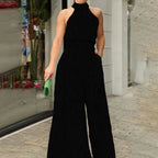 Elegant Printed Halter Neck Leace-Up Jumpsuit Women Sleeveless Fashion High Waist Wide Leg Jumpsuits Casual Streetwear  New