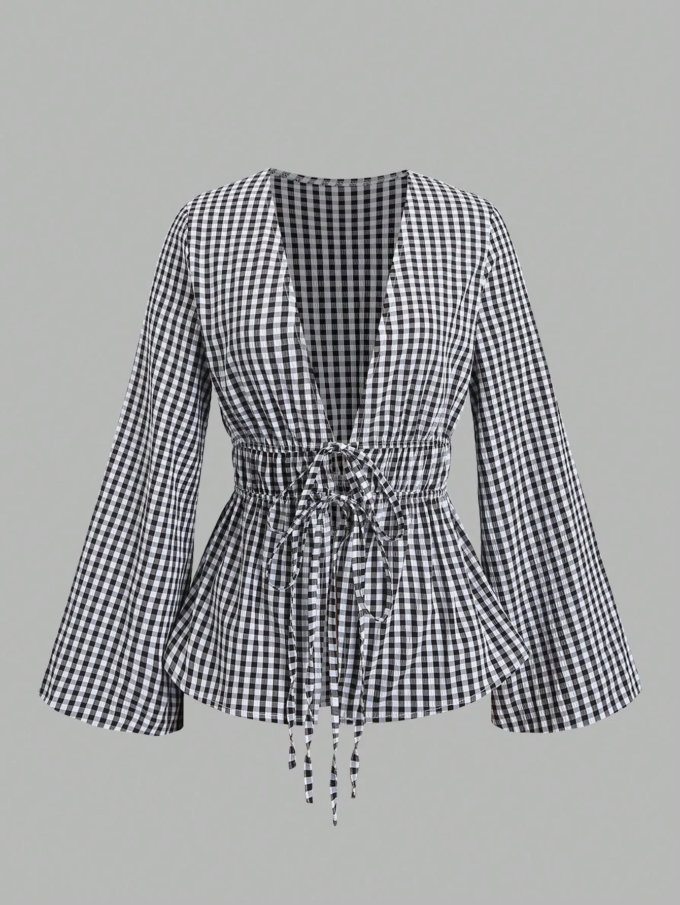 Striped Tie Bow Puff Sleeve Shirt