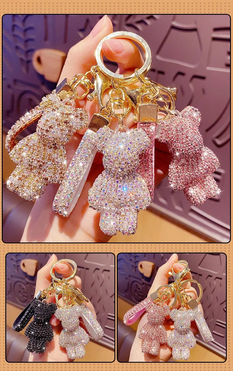 Rhinestones Bear Keychain