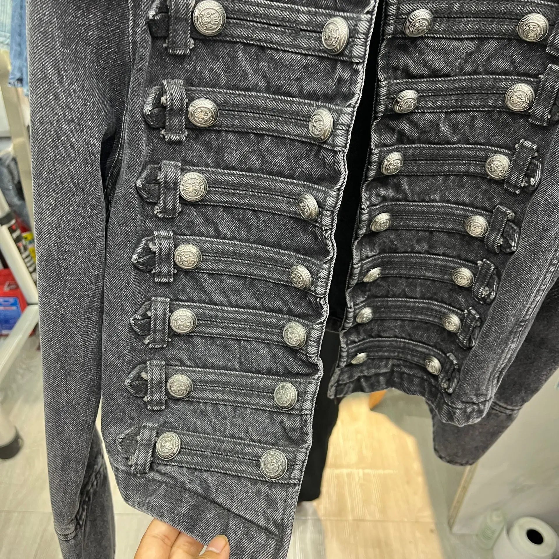 Denim Coat Women Jacket Streetwear Distressed Button Stand Collar Washed Patchwork Female Vintage Autumn Casual Outerwear